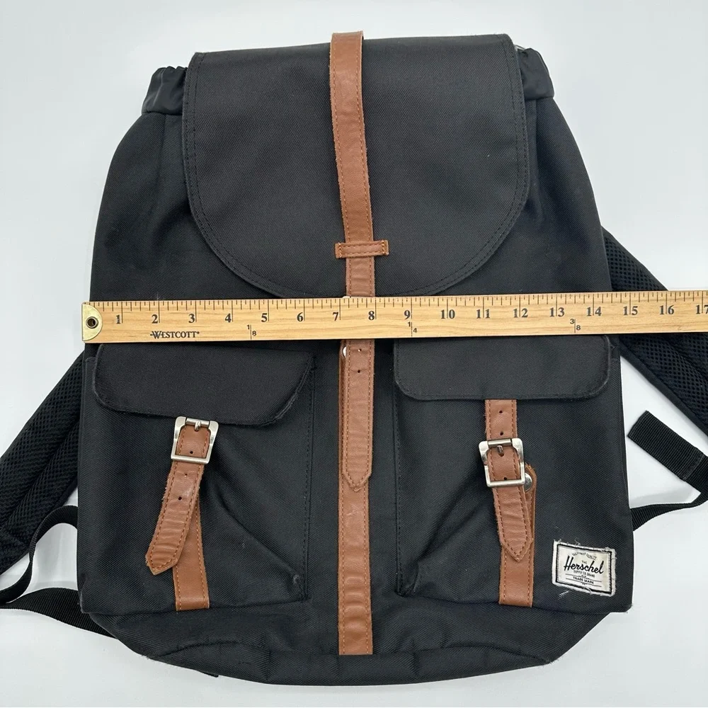 Herschel Supply Dawson’s Backpack Black Brown Magnetic Straps Canvas Minor Stain